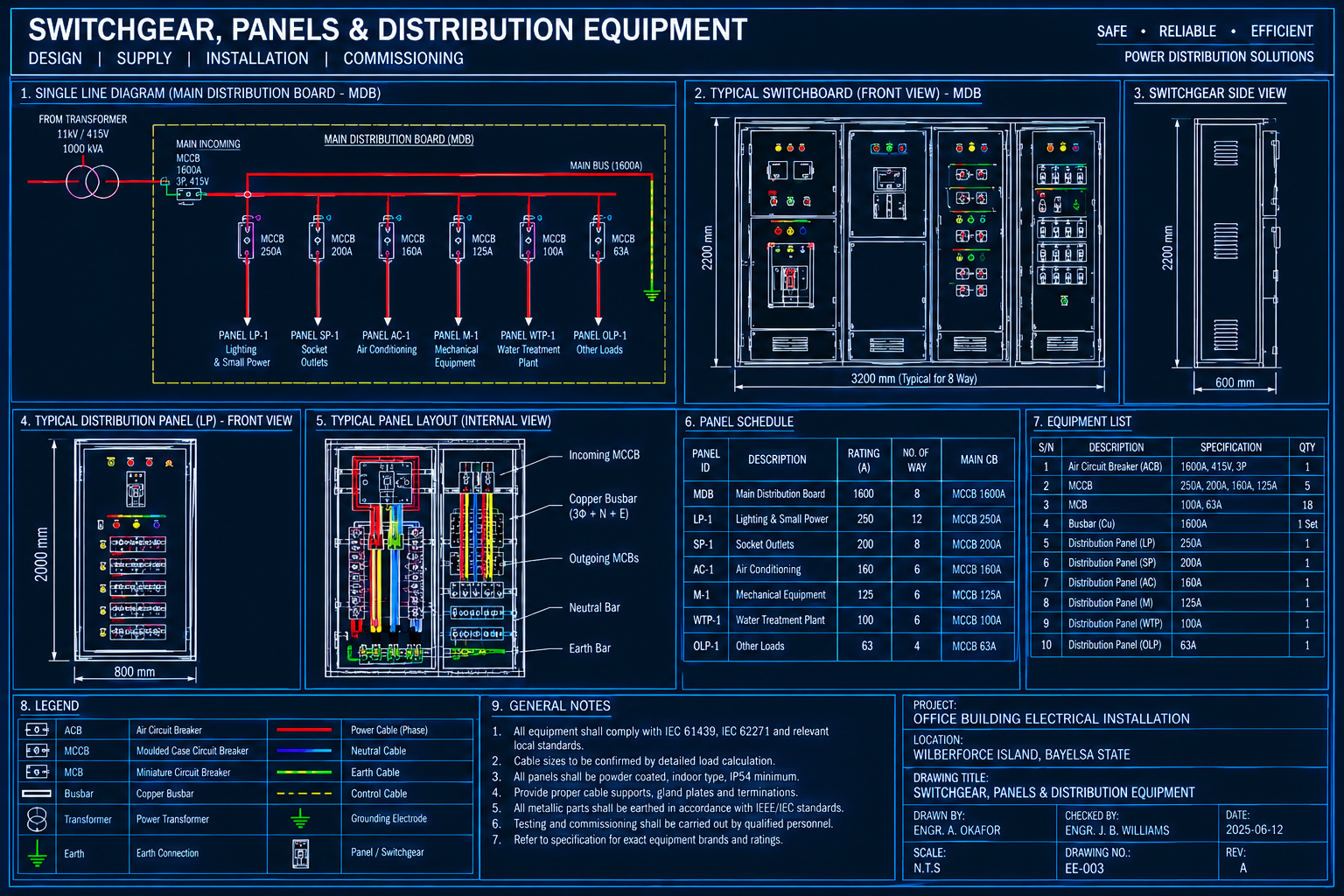 Electrical switchgear and distribution panels